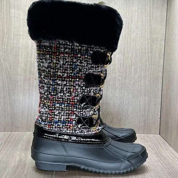 INC International Concepts Winter Boots Women Size 6 Tweed Faux Fur Lined Black - Picture 1 of 12